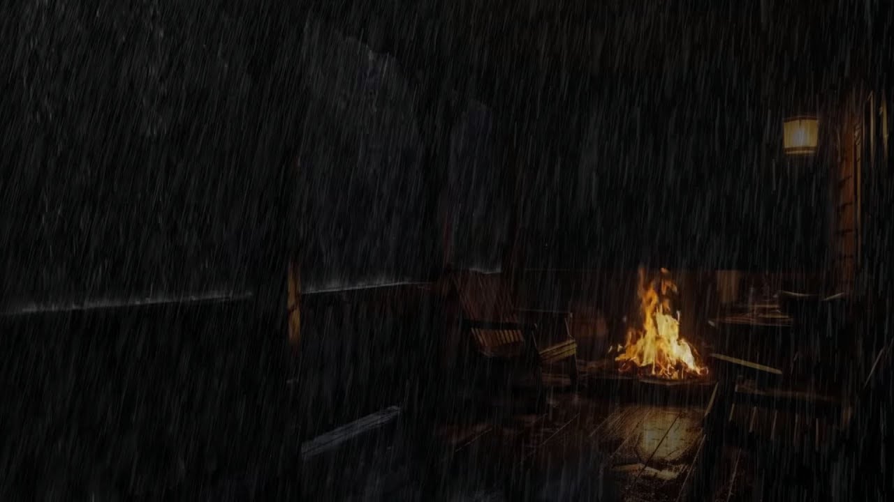 Ad-Free ⚡Rain and Thunder Sounds 🌧️ Warm Cabin Fireplace Ambience for Sleep, Study & Calm Nights