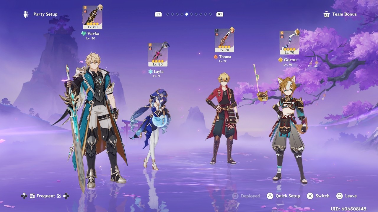 Genshin Impact Combat Demo (𝐖𝐨𝐫𝐥𝐝 𝐋𝐯𝐥 𝟓, 𝐀𝐑 𝟒𝟓): Varka + Layla + Thoma  + Gorou