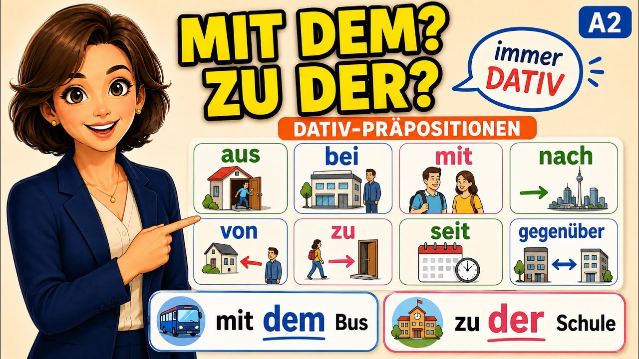 👉 Präpositionen mit Dativ (A2) – einfach erklärt