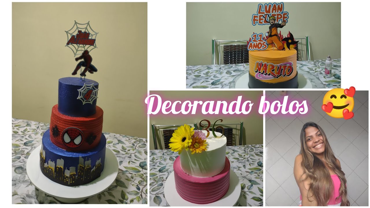 decorações de bolos/tive um probleminha 🤯/tema  homem aranha 3 andares/ Naruto/bolo simples 🥰