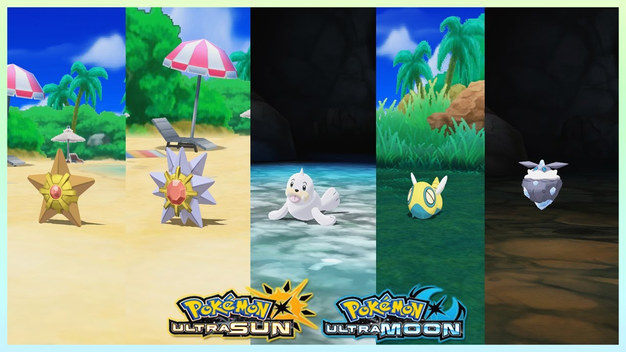 Pokemon UltraSun & UltraMoon - Staryu,Starmie,Seel,Dunsparce & Carbink Locations