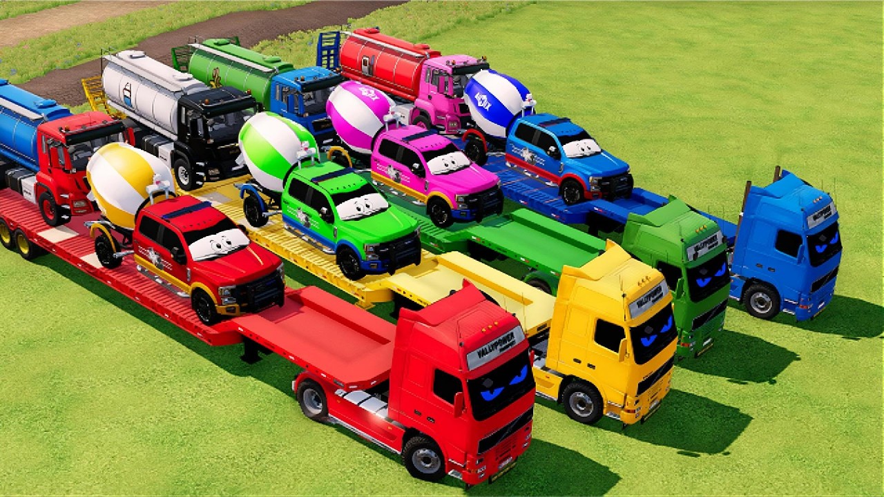 TRANSPORTING ALL MIXER TRUCKS and TANK TRUCK WITH VOLVO TRAILER TRUCKS ! FS22