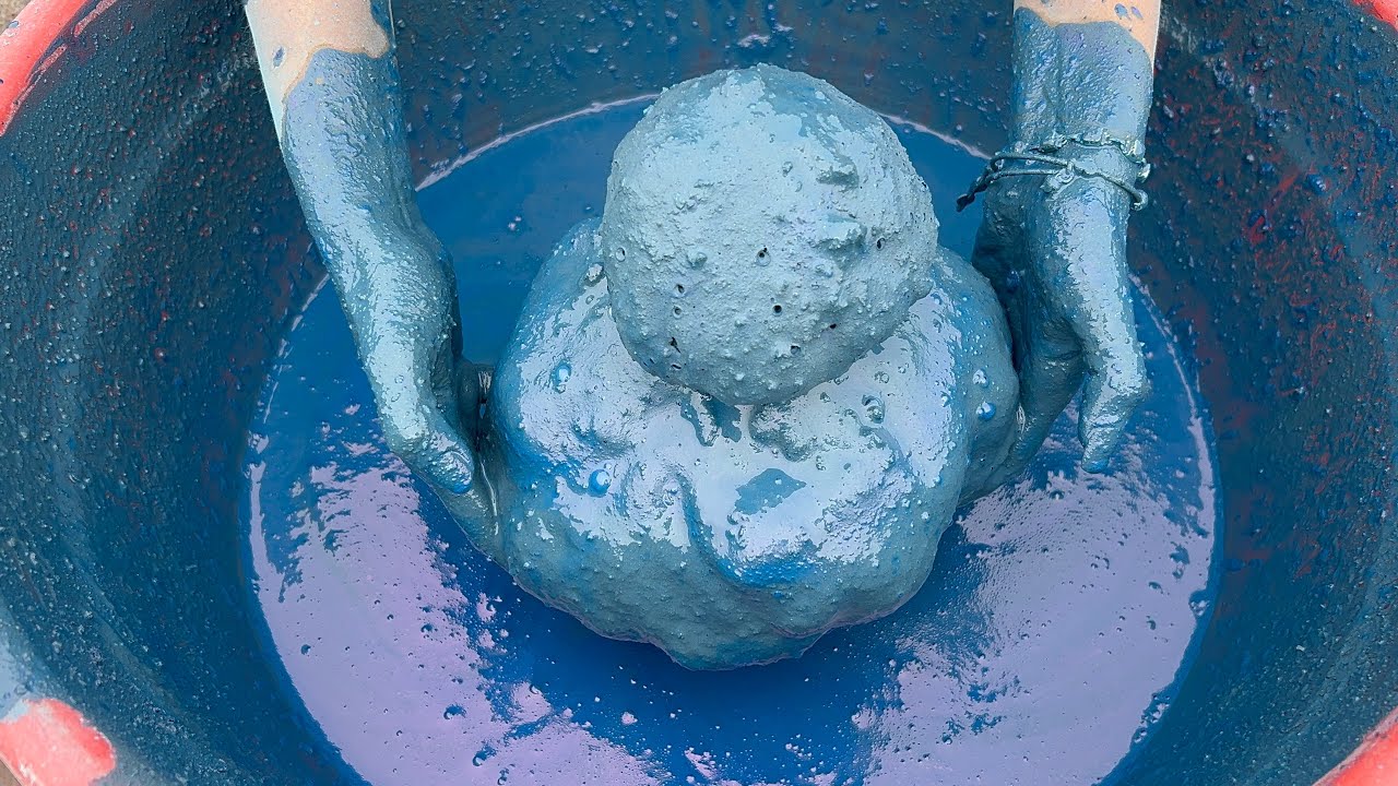 Rich blue color cement water crumbling 