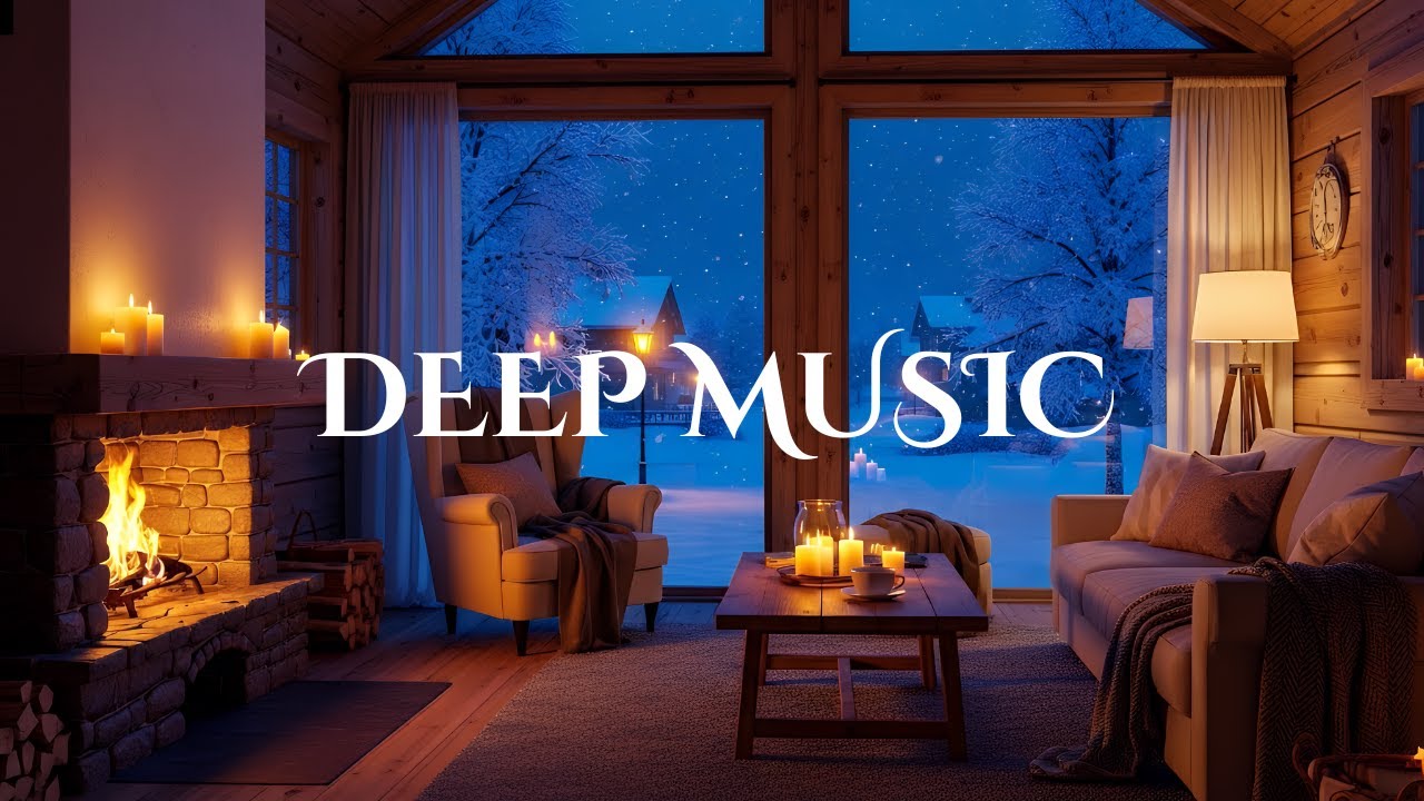 Snowy Winter Night with Piano & Fireplace 🔥❄️ Deep Sleep, Stress Relief & Holiday Relaxation