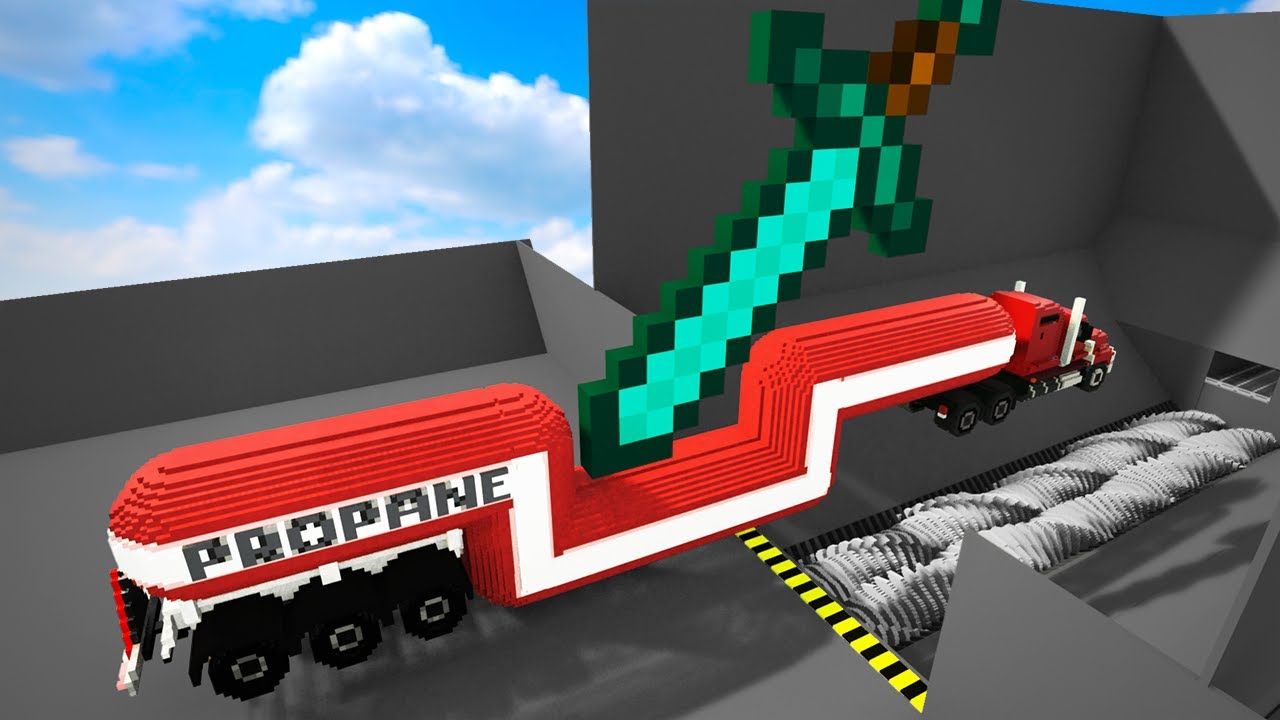 Minecraft Sword Hits And Throws Cars Into Shredder Factory | Teardown