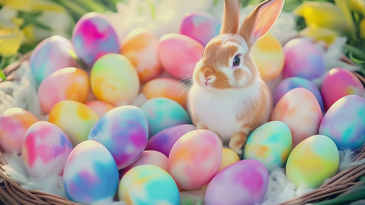 Easter Bunny With Colorful Eggs 4k