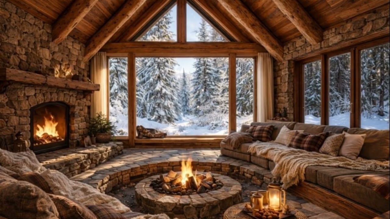Cozy Winter Cabin 🏠 Jazz & Fireplace Sounds #LofiJazz #Chillhop #RelaxingMusic #Study Music