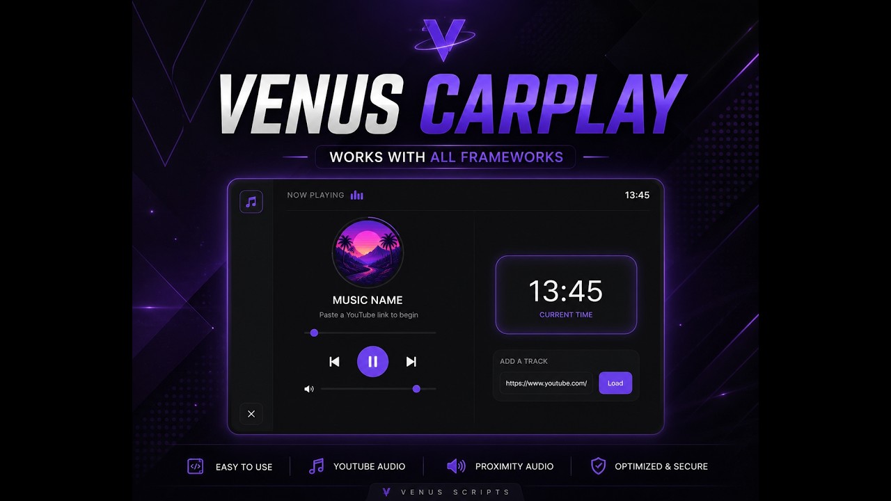 Venus CarPlay | Premium Standalone CarPlay Script for FiveM (ESX, QBCore & QBox)