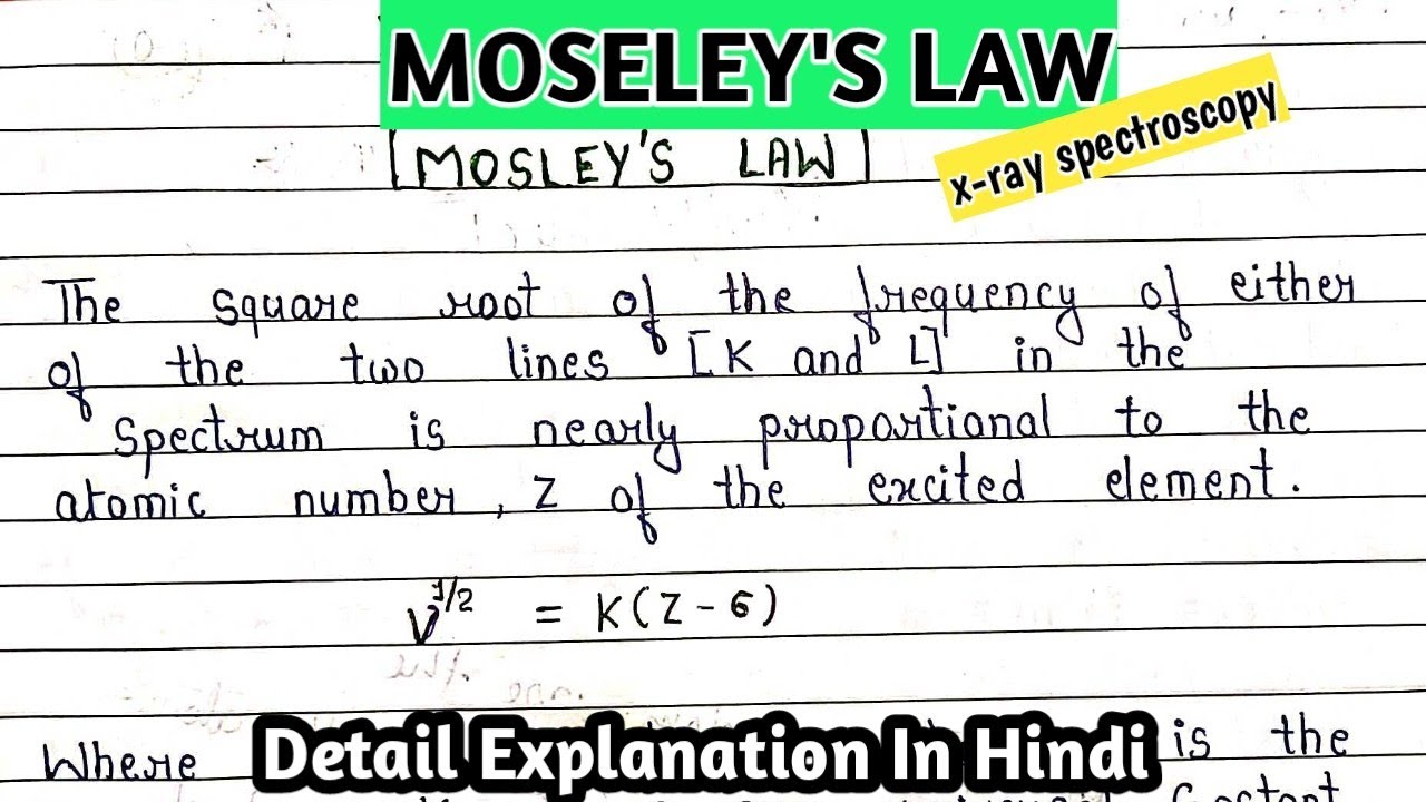 Mosley's Law | X-Ray Spectroscopy | Details Explanation In Hindi |