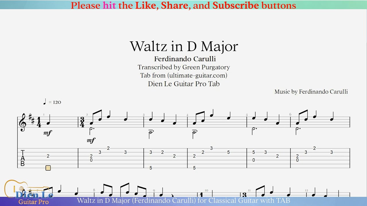 Waltz in D Major (Ferdinando Carulli) for Classical Guitar with TAB