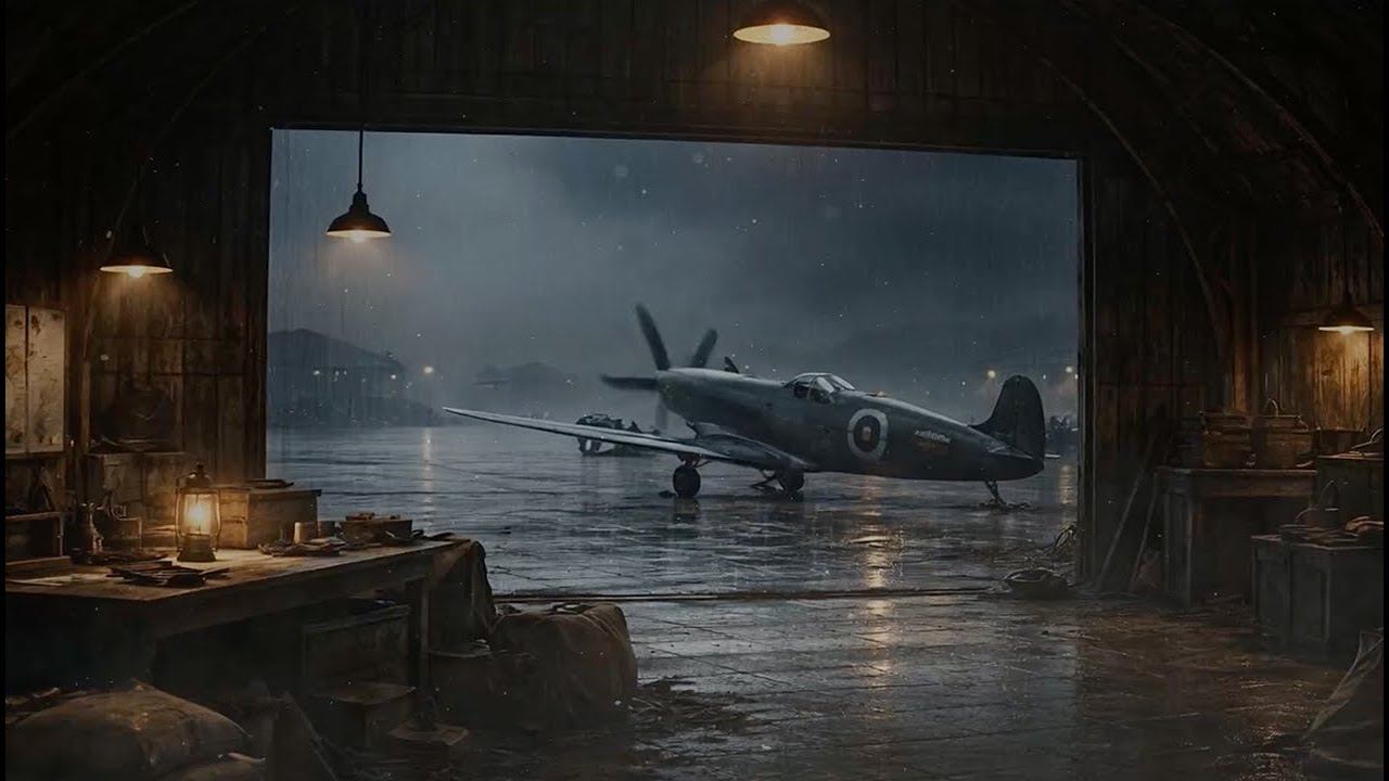 1940s Airfield Nights - Vintage Swing Music & Rain Atmosphere