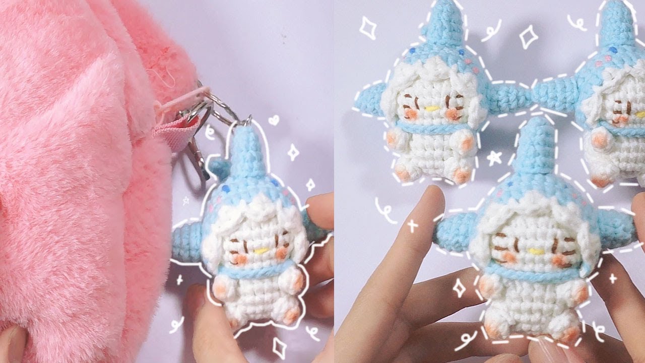 Crochet A Cute Hello Kitty With A Shark Hat Keychain || Móc Bé Hello Kitty Đội Mũ Cá Mập Dễ Thương