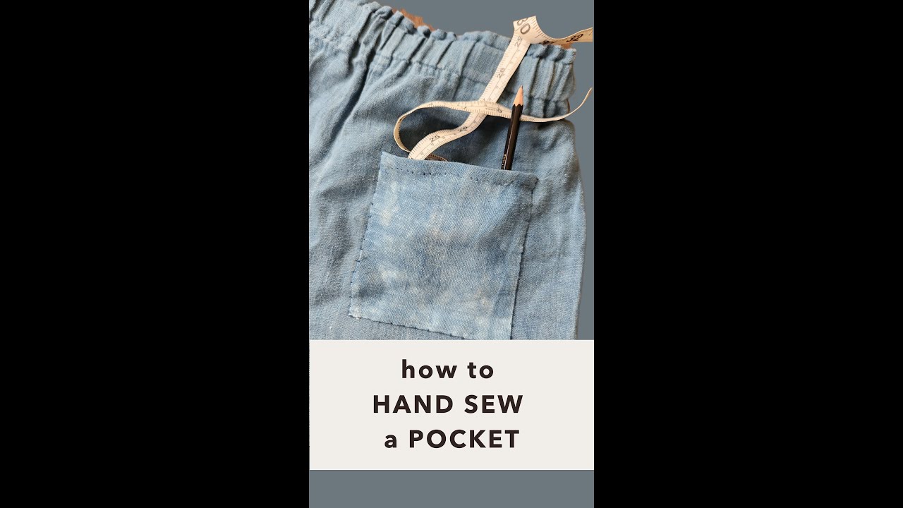 How to hand sew a pocket! Visible Mending Techniques - Covering a stain on my indigo linen pants