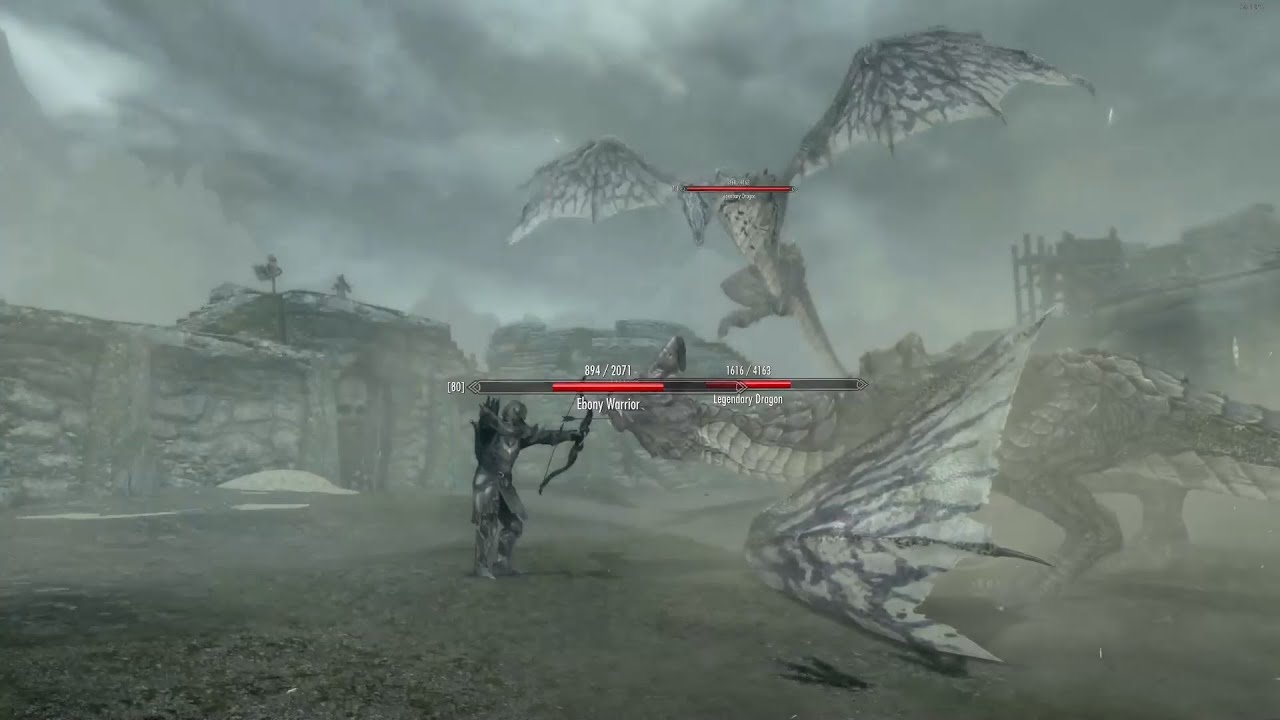 Skyrim Battles - The Ebony Warrior vs. 2 Legendary Dragons