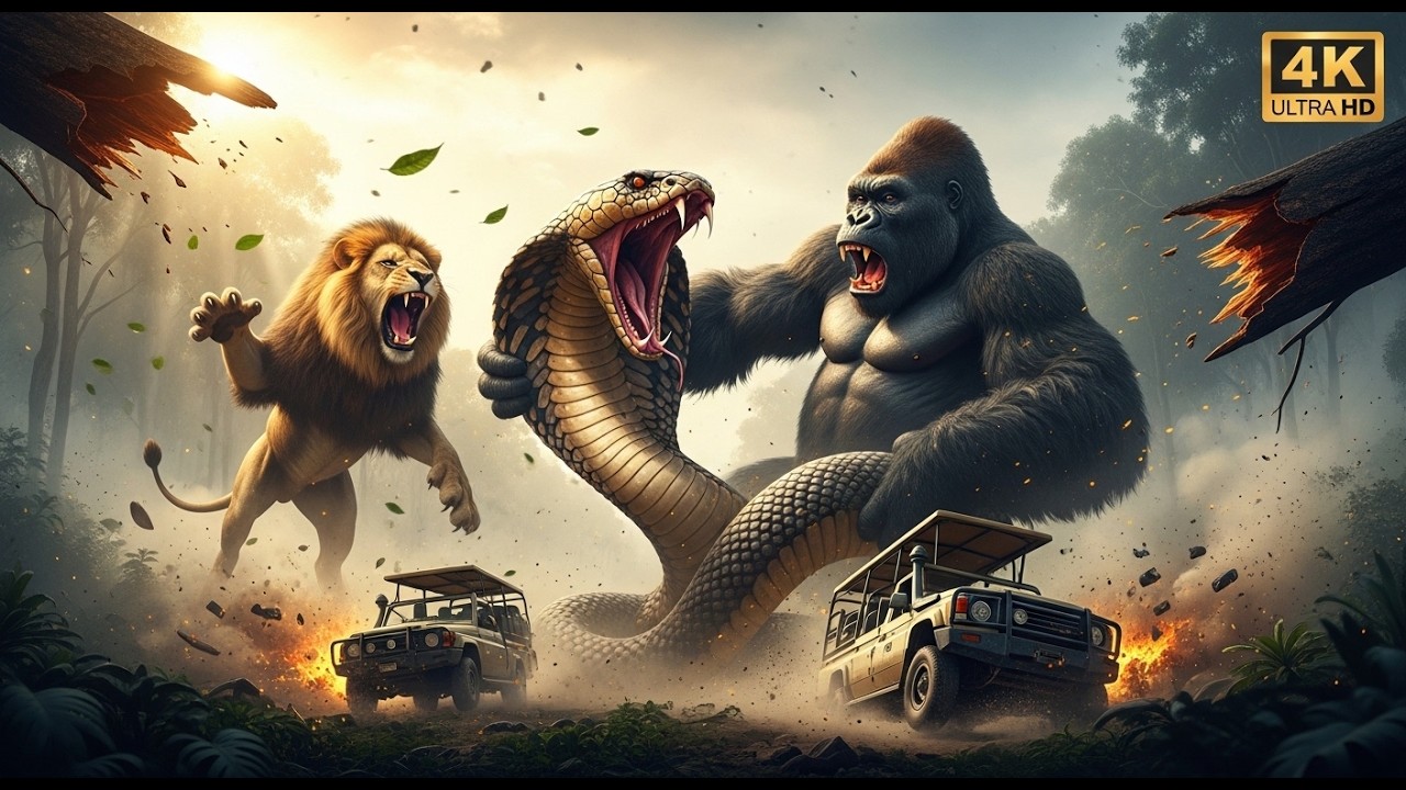 When King Kong Teams Up With a Lion… Cobra Didn’t Stand a Chance! 🦍🦁🐍 (4K)