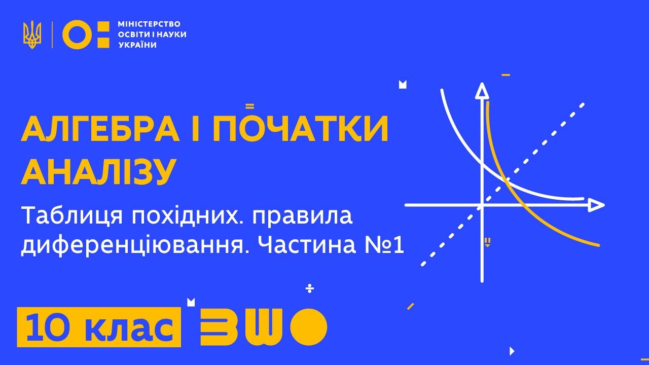 10 клас. Алгебра. Таблиця похідних. правила диференціювання. Частина №1