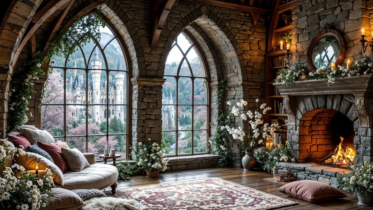 🌧️ Rain in Cozy Cabin with Warm Fireplace | Gentle Rain for Relaxation, Study & Sleep