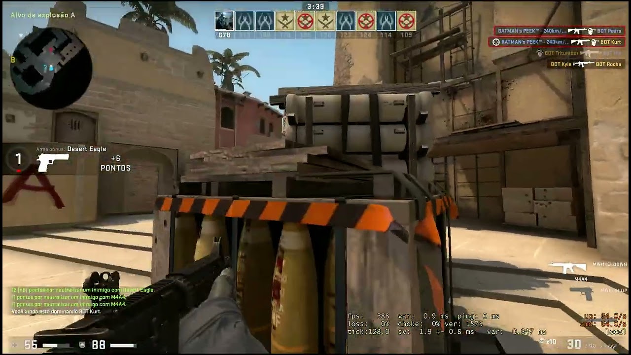CS:GO M4A4 deathmatch vs. max difficult bots (1,030 points)