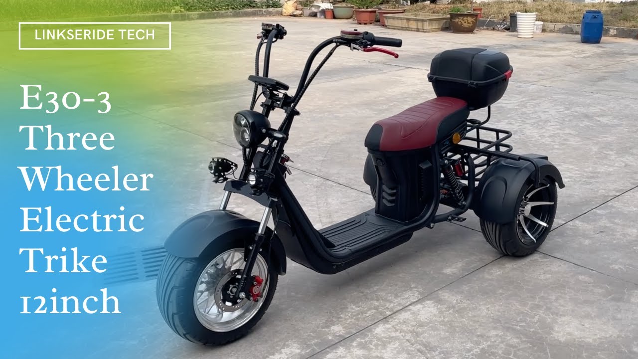 E30 3 three wheeler Electric Trike 12inch Scooter 2000w with Rear basket and Rear Box