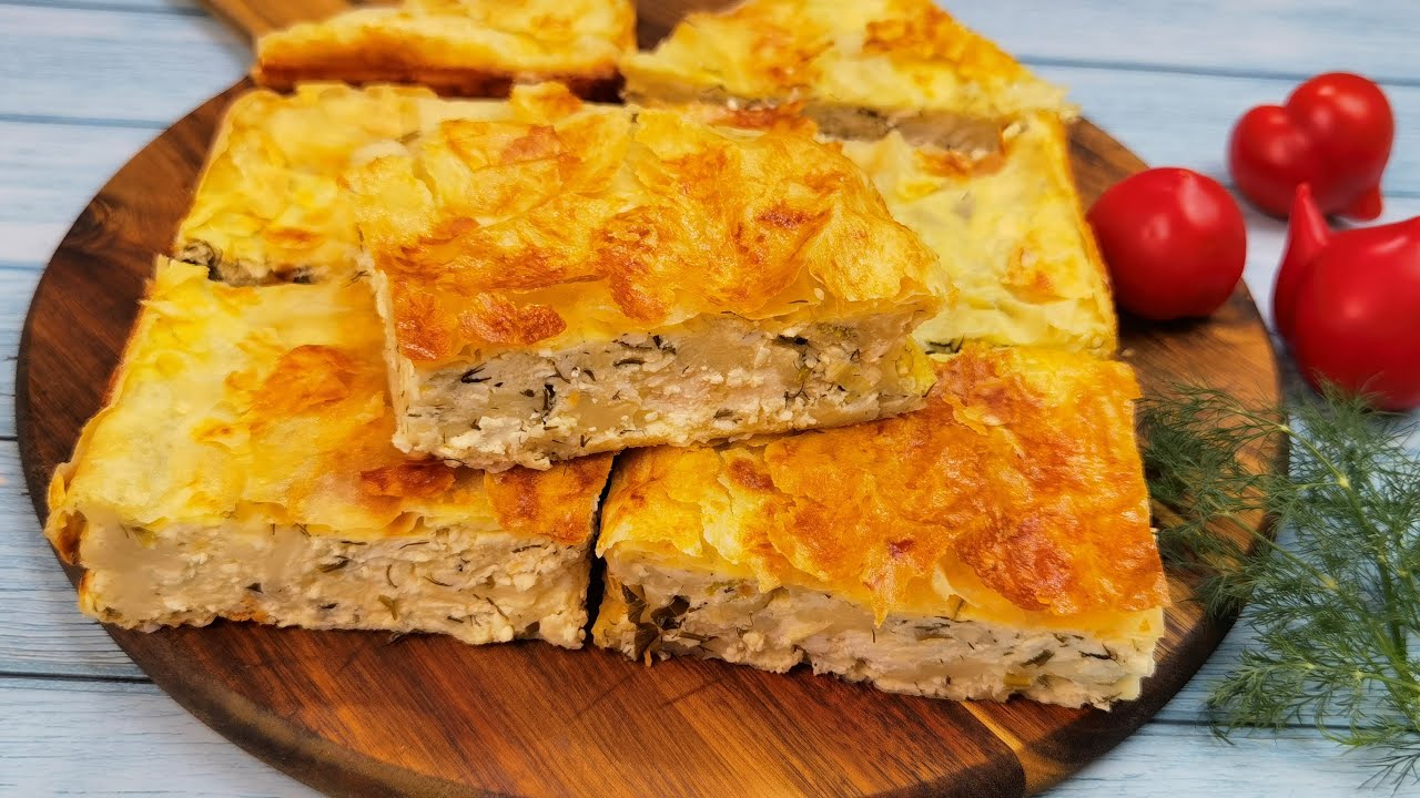 10 min de munca - foile se rup si se pun in compozitia cu branza! Placinta cu branza sarata rapida.
