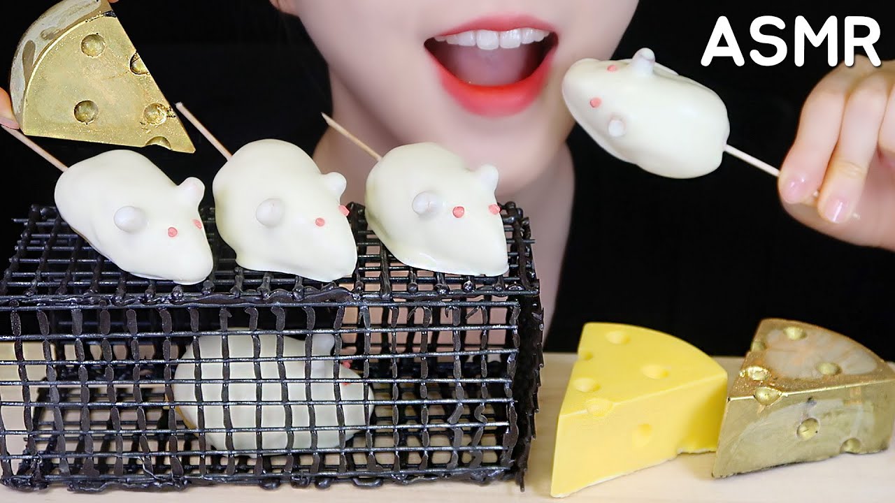 ASMR EDIBLE MOUSETRAP, CHEESE CAKE, MARSHMALLOW FLUFF, FROZEN CHOCOLATE MUKBANG NO TALKING