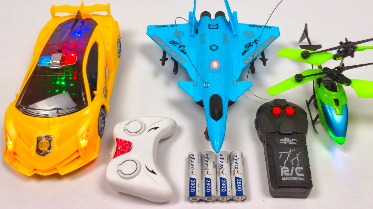 Radio Control Airplane A38O and 3D Lights Police Car, aeroplane, police car, Airbus A38O, helicopter
