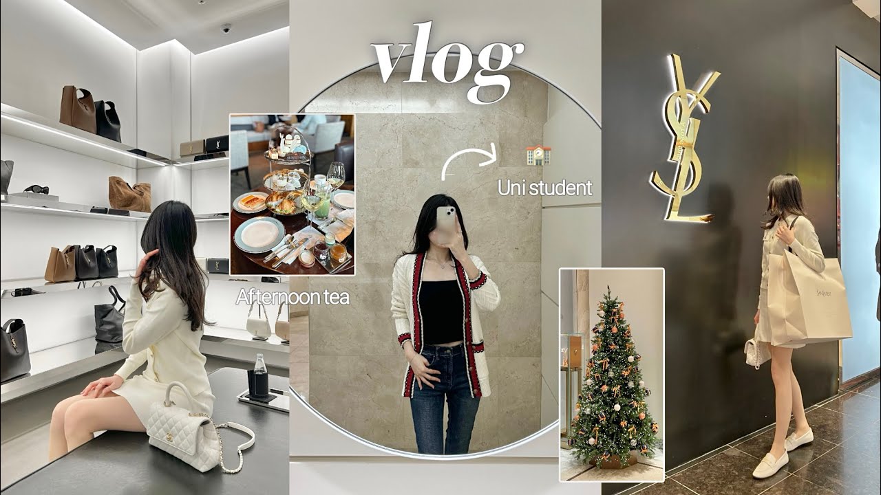 대학생 브이로그 | 연말 쇼핑 왕창..🛍️ | 휘뚤마뚤백, 고급스러운 퍼자켓, 행운의 주얼리💍 | 신라호텔 애프터눈티 | 생로랑.불가리.랭앤루.emis