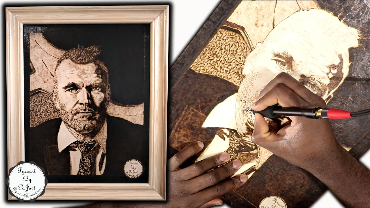 Pyrography (woodburning) portrait on birch plywood