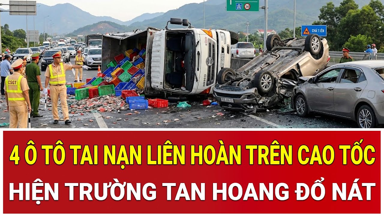 Kinh hoàng 4 ô tô tai nạn liên hoàn trên cao tốc, hiện trường tan hoang đổ nát