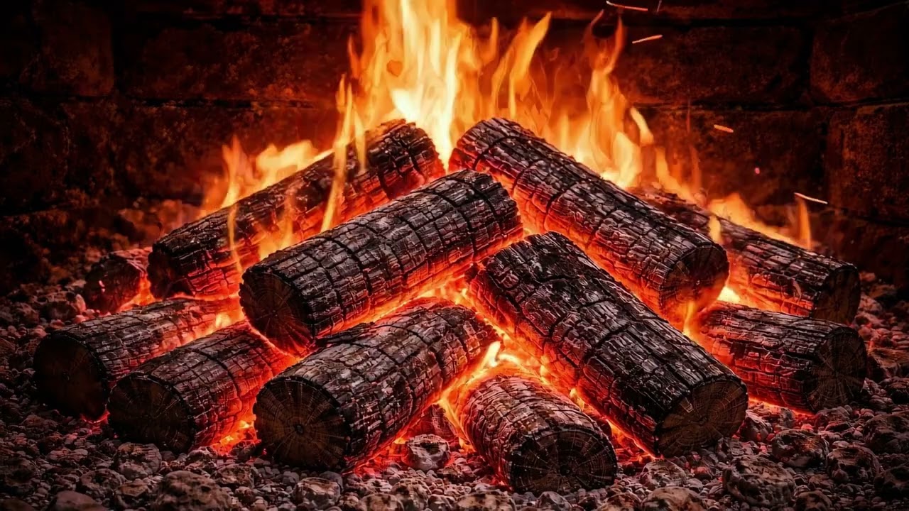 Roaring Brick Fireplace 🔥 4 Hours Intense Burning Logs