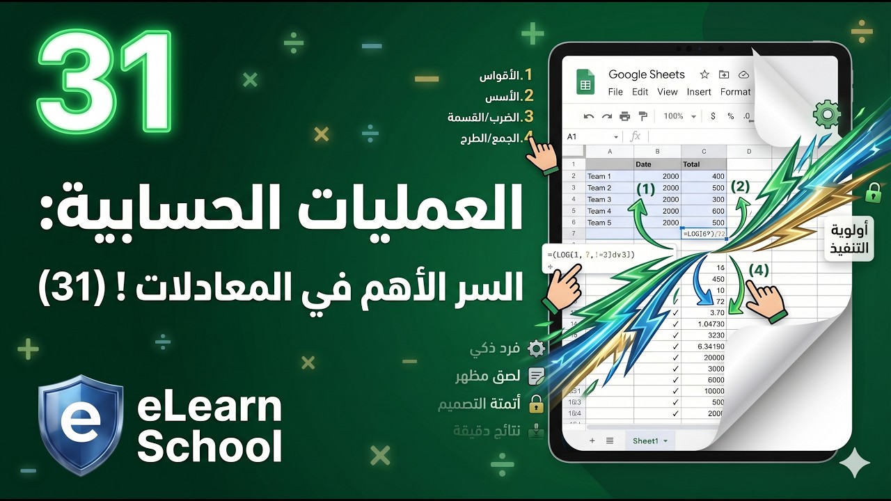 Google Sheets 0031 العمليات الحسابية