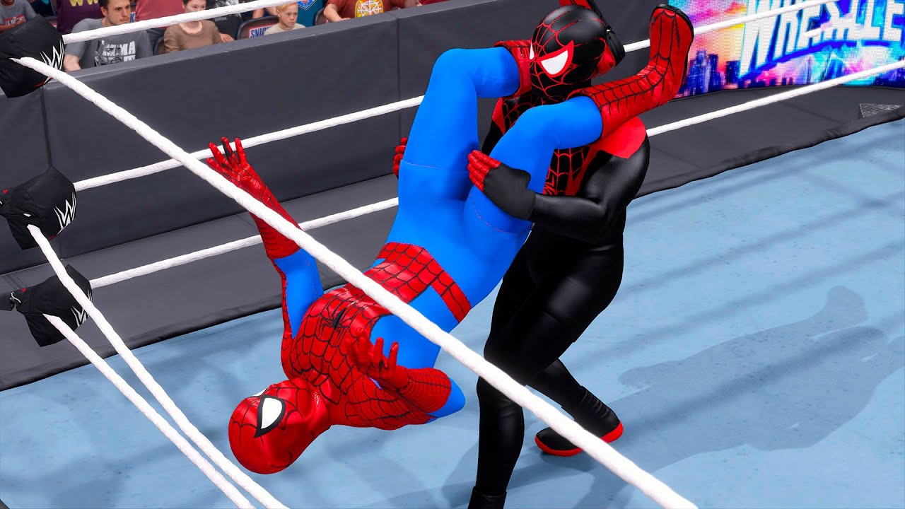 Spiderman vs Spider-Man: Miles Morales | Superhero Wrestling Battle WWE 2K23