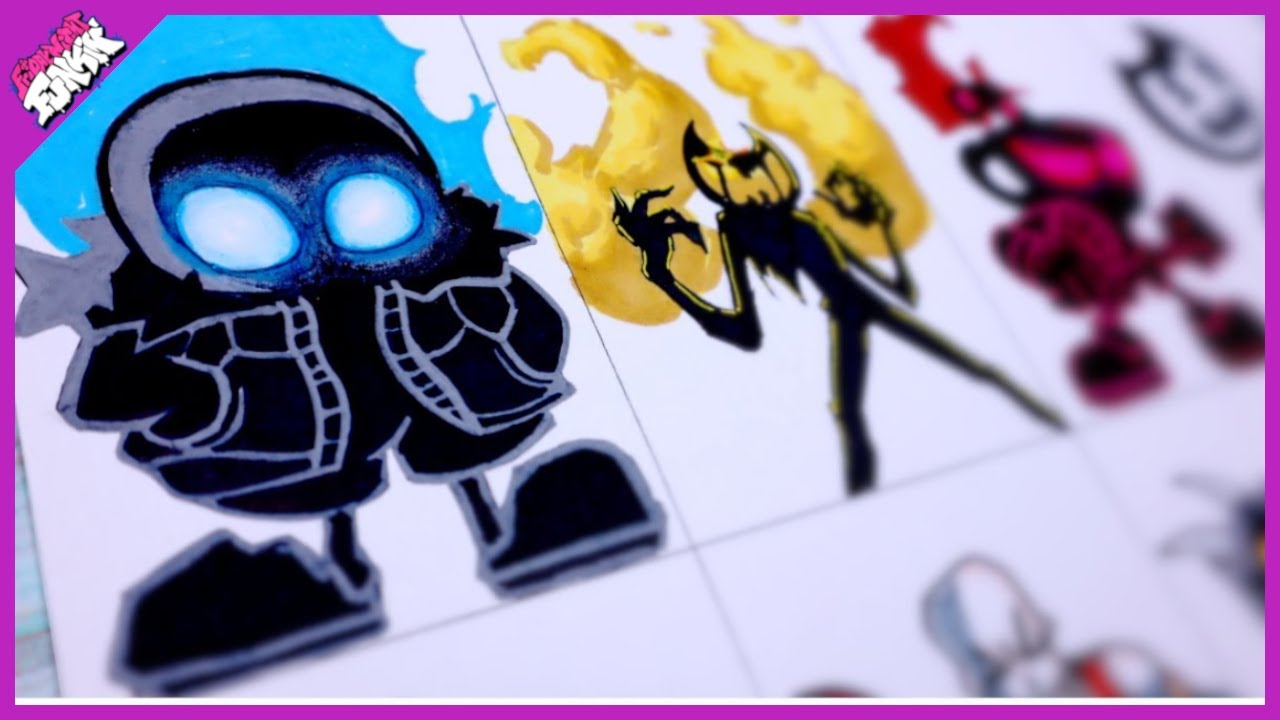 Drawing Indie Cross V1 / Nightmare Mod (Sans, Bendy, Cuphead) Friday Night Funkin  /fnf drawing fnf👀