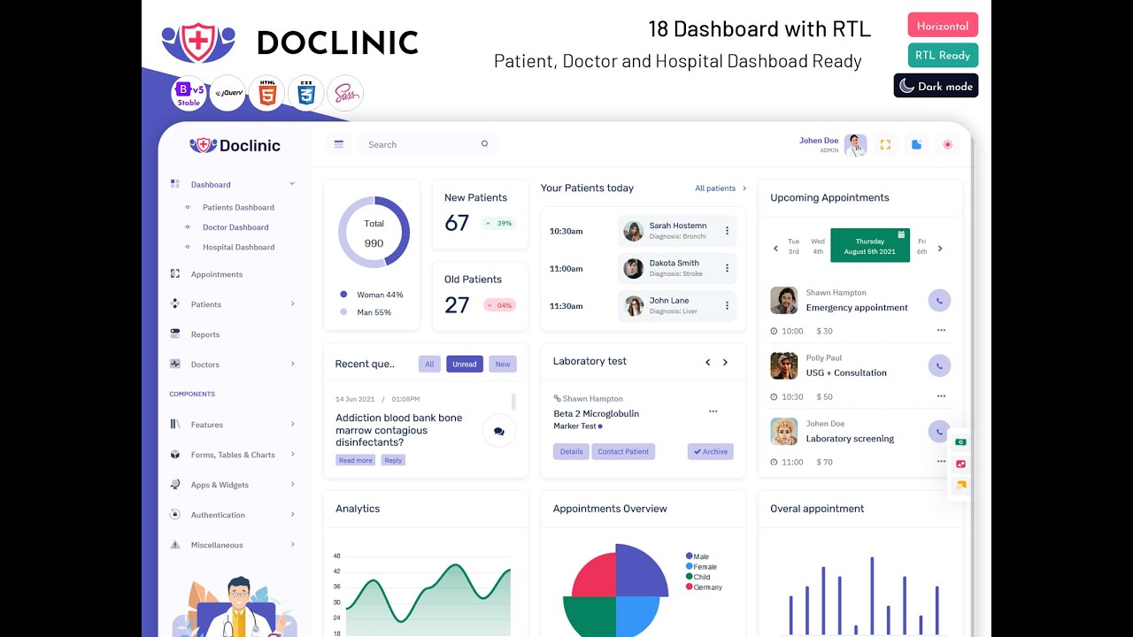 Medical Bootstrap Admin Dashboard with RTL Theme