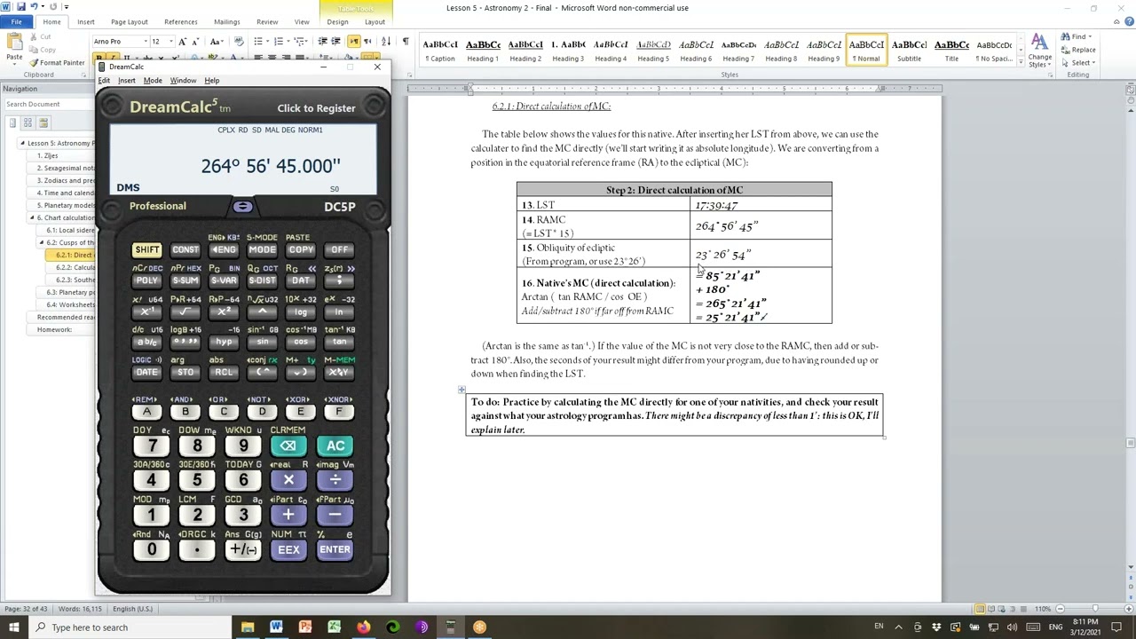 Direct calculation of MC