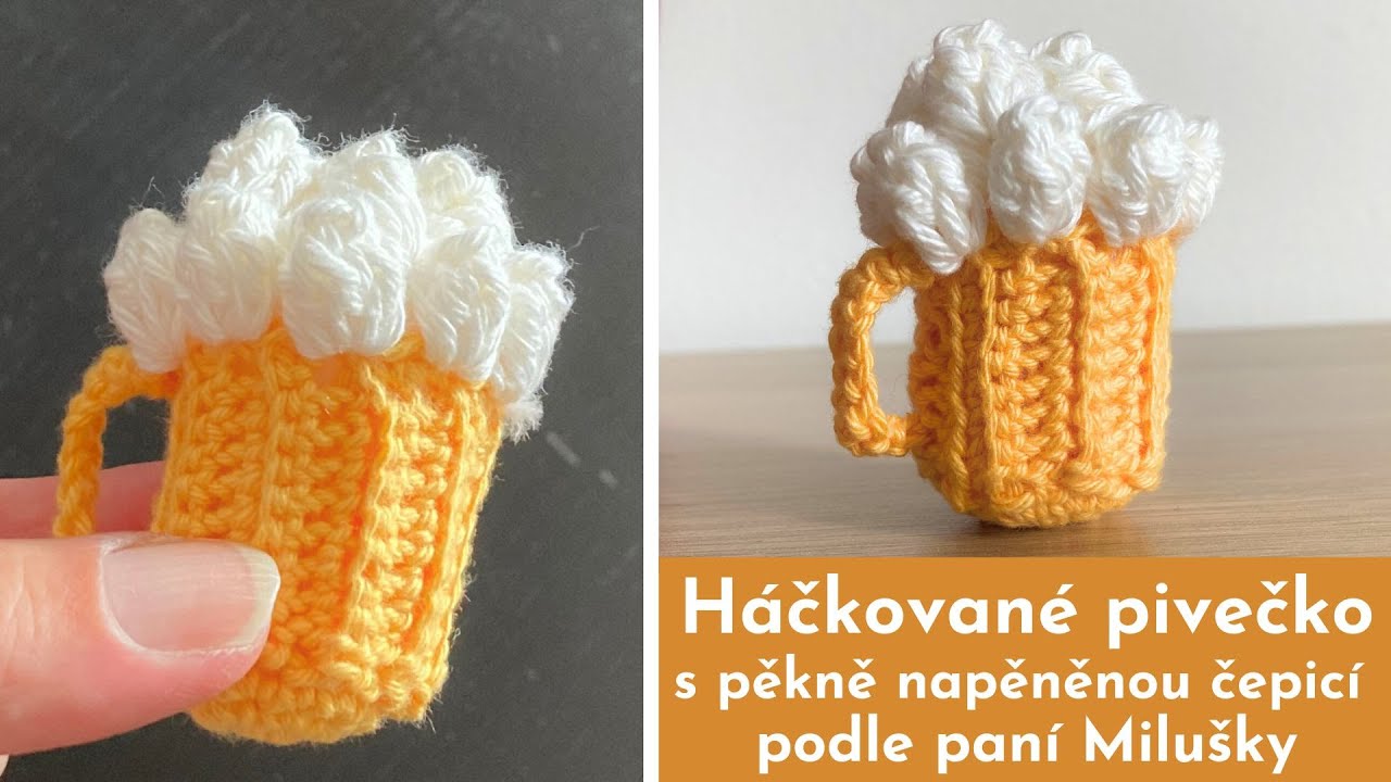 🍺 Háčkované pivečko s pěkně napěněnou čepicí jako přívěsek na klíče podle paní Milušky🍻pivo s pěnou🍺