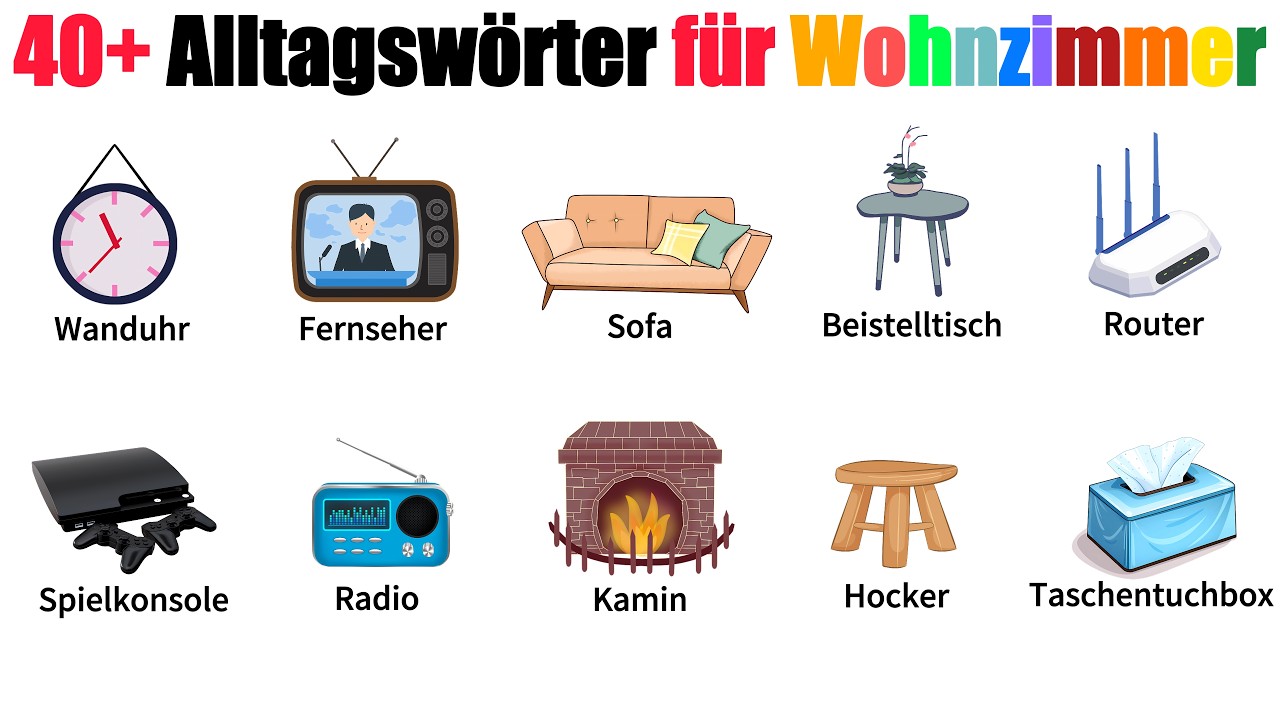 40+ Alltagswörter für das Wohnzimmer | A1-B1 | Deutsch Lernen | Deutsch für Anfänger