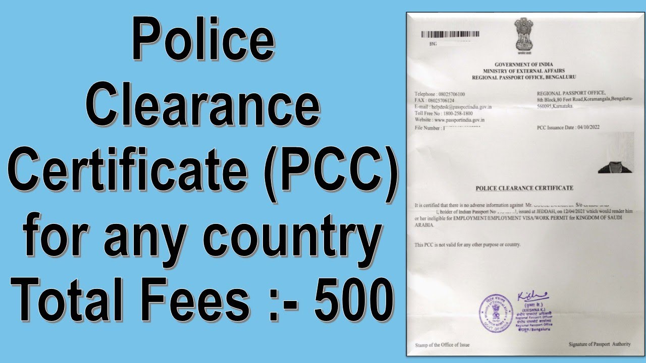 Fees / Charges for Making PCC (Police Clearance Certificate) for Saudi Arabia & Kuwait II Gi Tube