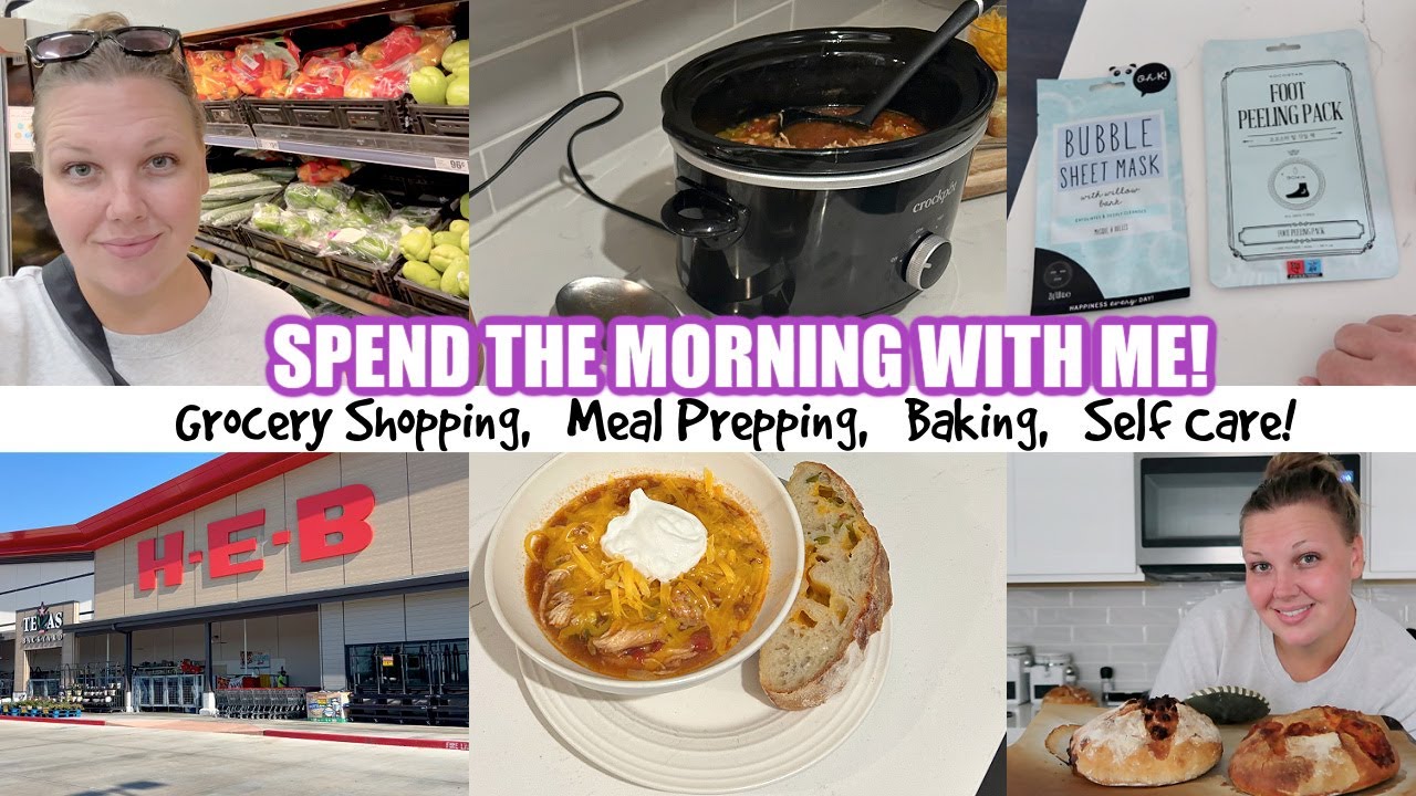 Spend The Morning with Me! Grocery Shop, Meal Prep, Baking, Self Care! Healthy Prep for the Week!