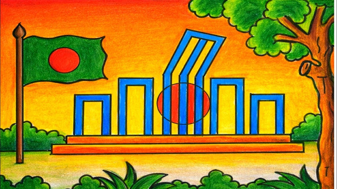 Shahid Minar Drawing/২১ শে ফেব্রুয়ারি দৃশ্য আঁকা/21st february drawing/Easy drawing for competition
