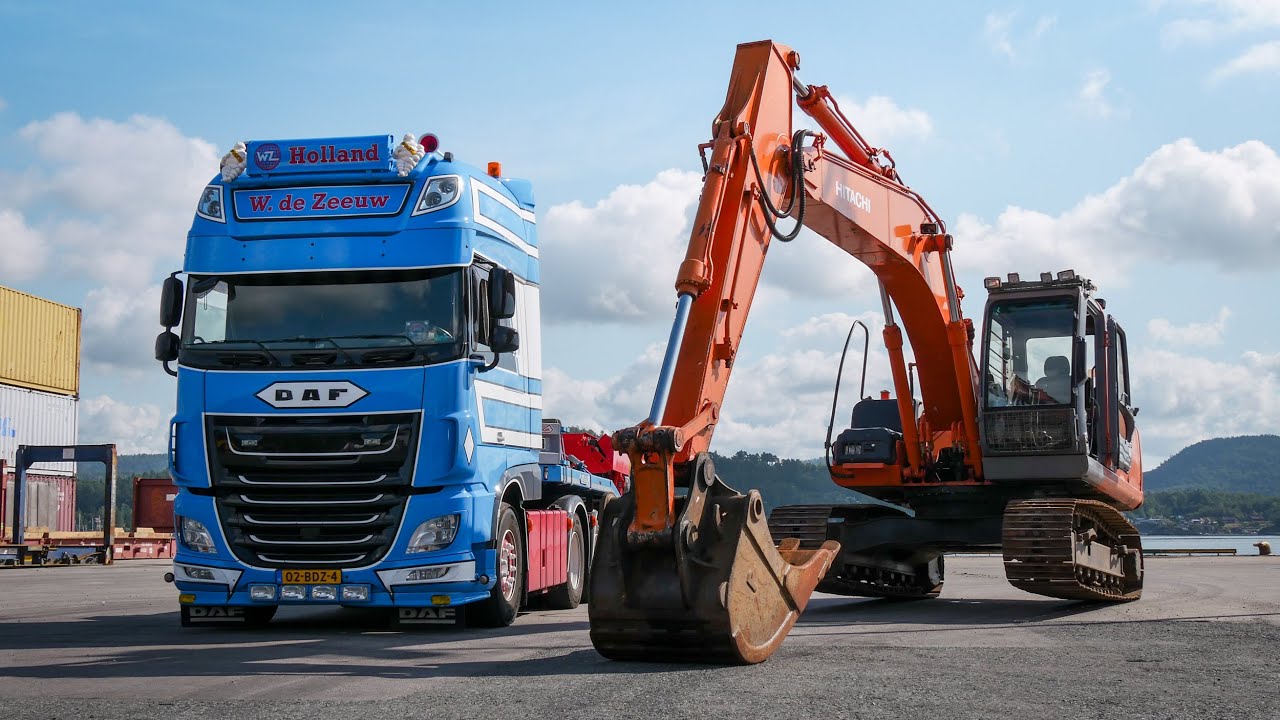 Op pad met de DIKKE 4 assige Nooteboom om een graafmachine ÉN een boot te laden!