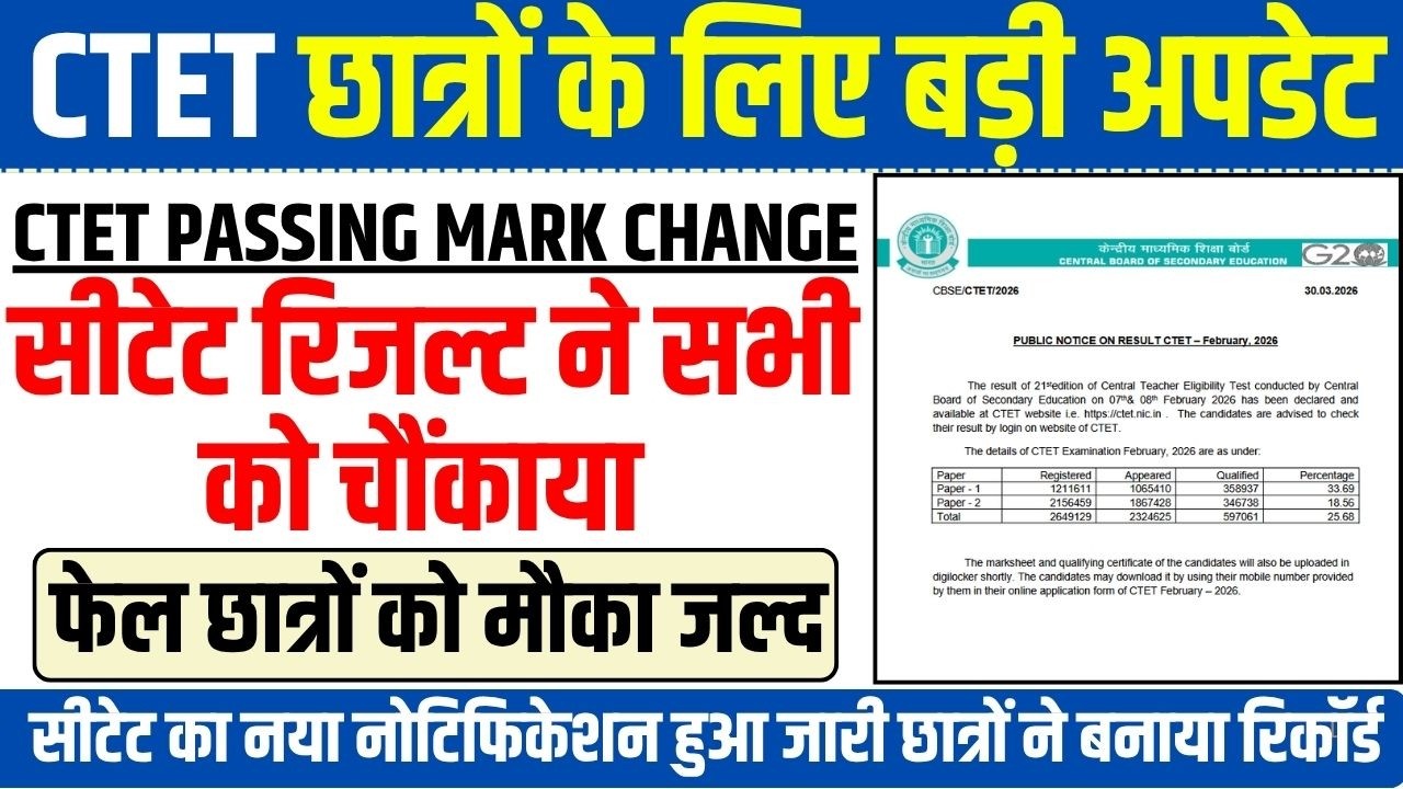 सीटेट का नया नोटिफिकेशन जारी | CTET Result 2026 Out | CTET Passing Percentage | CTET Result 2026 |