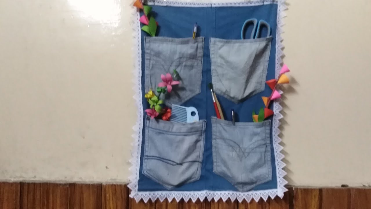 Double pocket wall hanging jeans organizer.#diy#craftideas #ghardariwithayesha #5minutecraftbyayesha