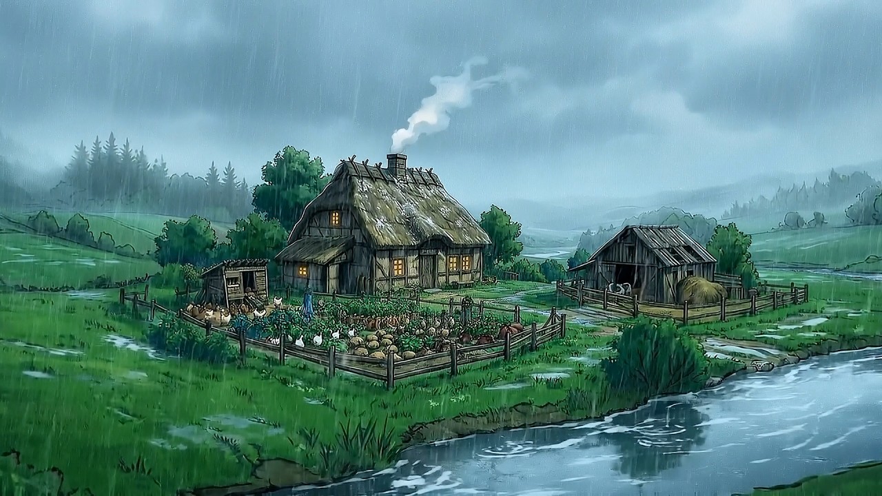 Cozy Rainy Night at the Farm 🌧️ Relaxing Anime ASMR Studio Ghibli Style Short Story