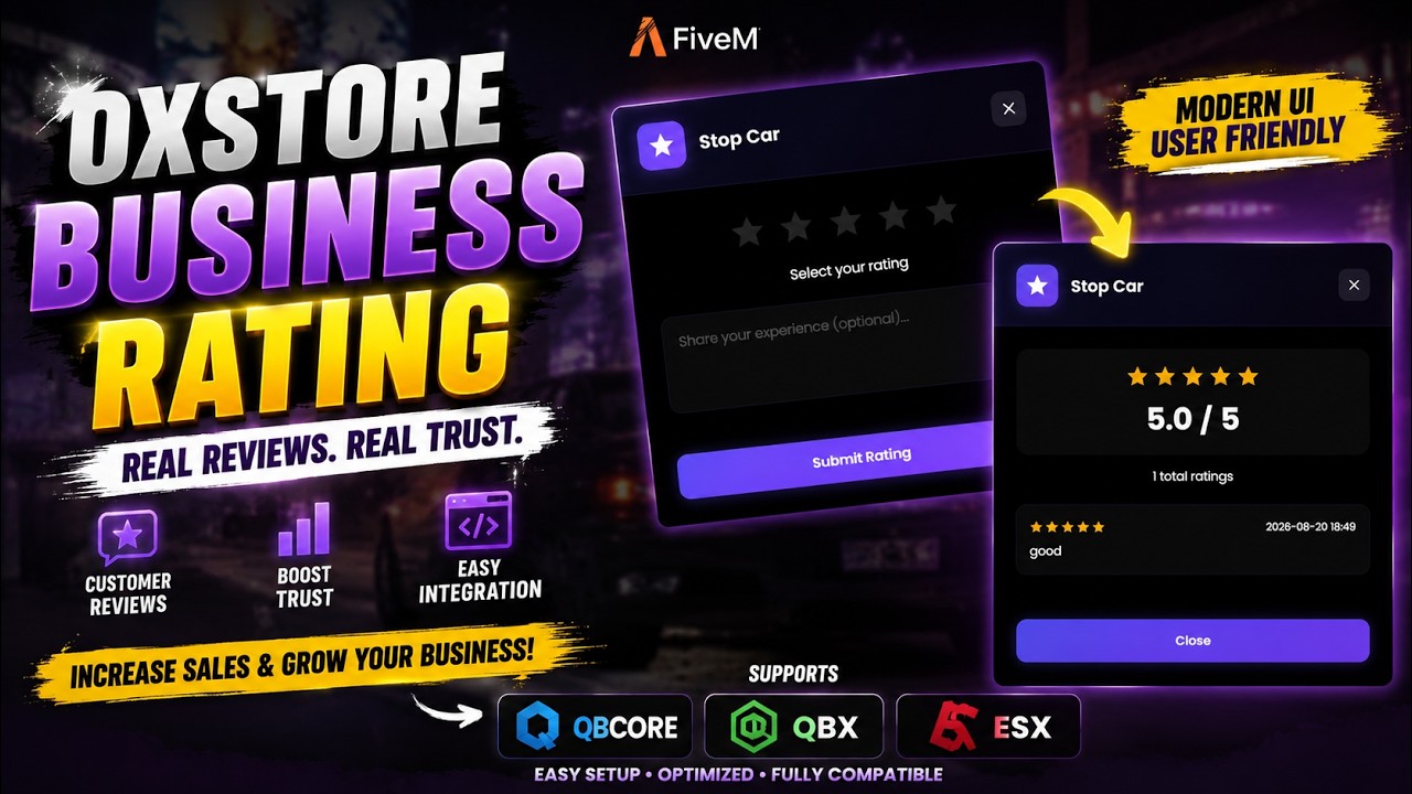 OXSTORE BUSINESS RATING ⭐ | QBCore, QBX & ESX | FiveM Business Review System
