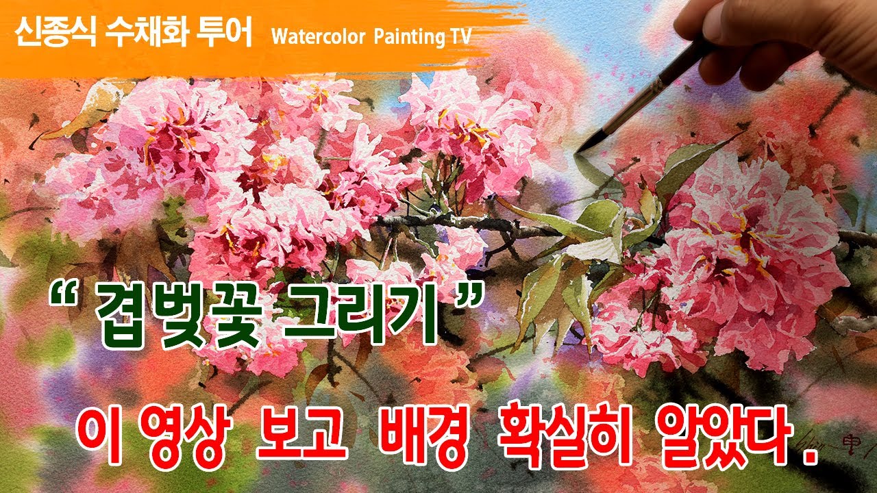 겹벚꽃 그리기, 배경표현 이제 확실히 알았다. watercolor painting ,水彩畫,