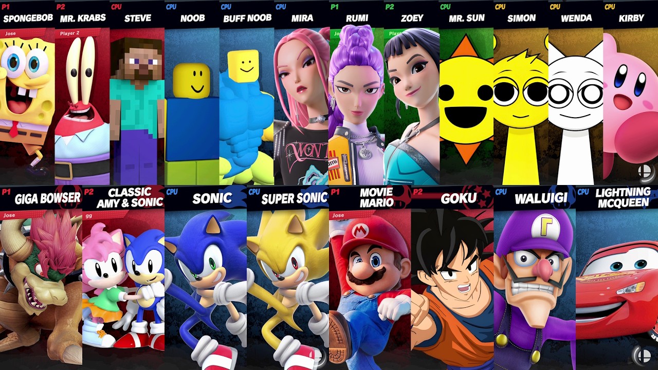 NEW Sonic vs Mario vs Roblox vs Minecraft vs Car vs Fortnite vs Goku in Super Smash Bros Ultimate