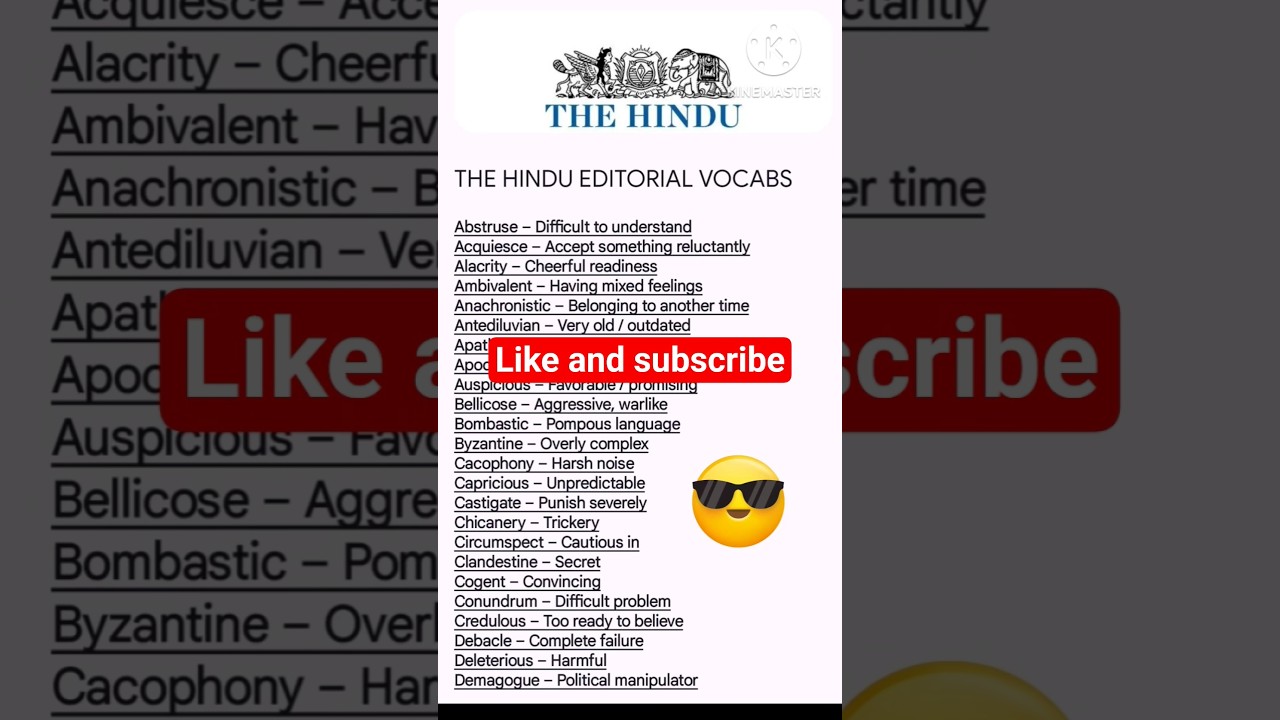 Today'Hindu Editorial Vocabulary |Important Editorial Vocabs| 