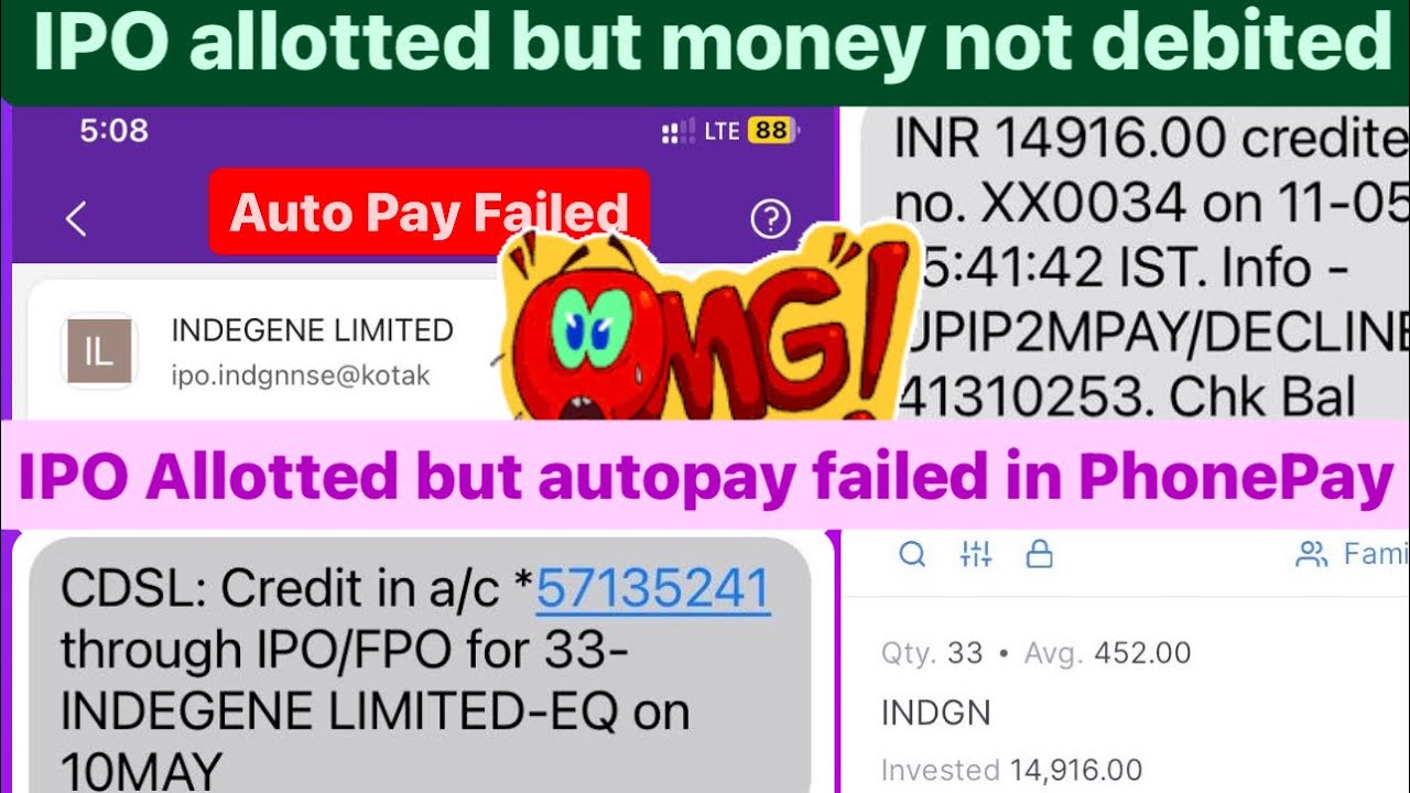 ipo allotted but money not debited || Indegene ipo allotted but autopay failed in phonepay #ipo