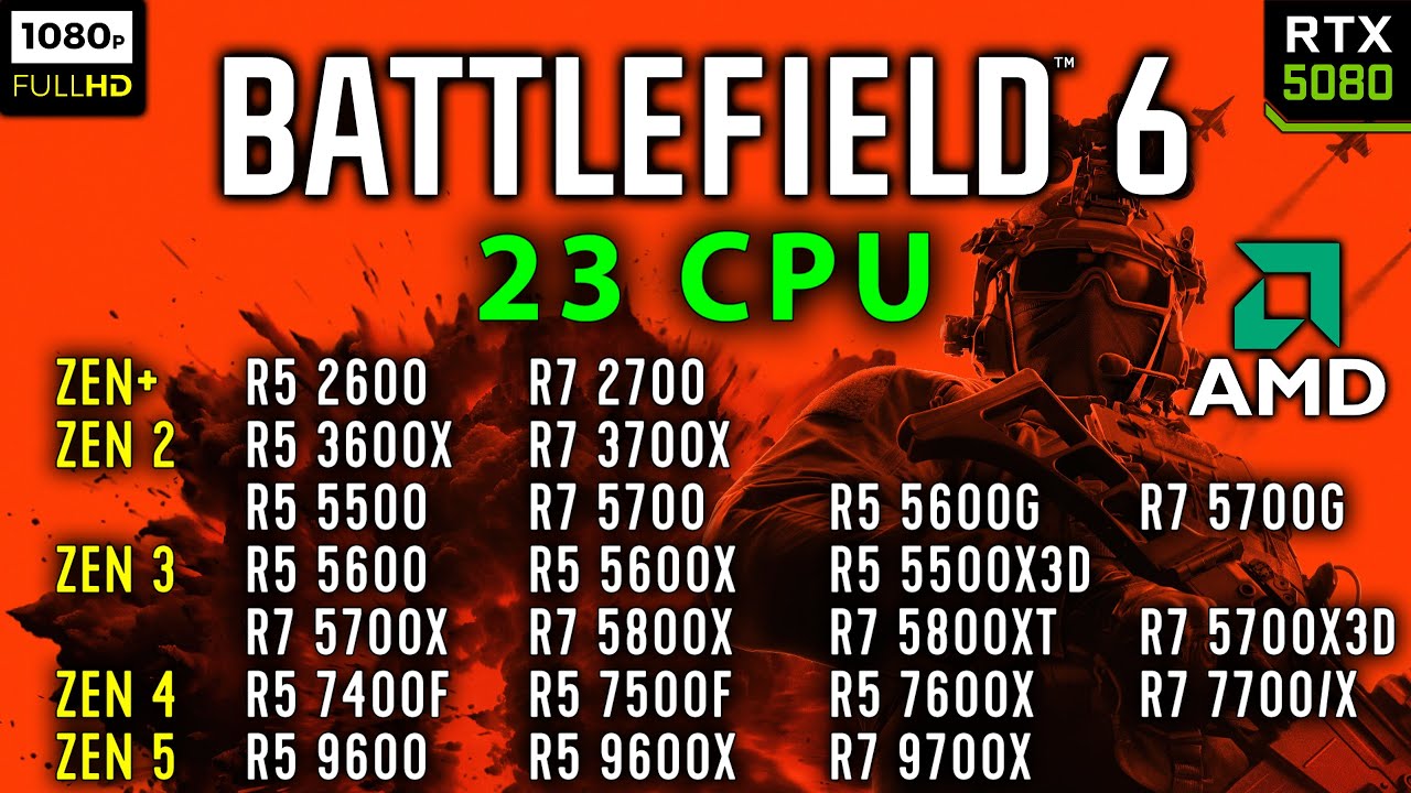 23 CPUs Benchmark in Battlefield 6 | Benchmark 23 CPUs AMD Ryzen ZEN+, ZEN 2, ZEN 3, ZEN 4, ZEN 5